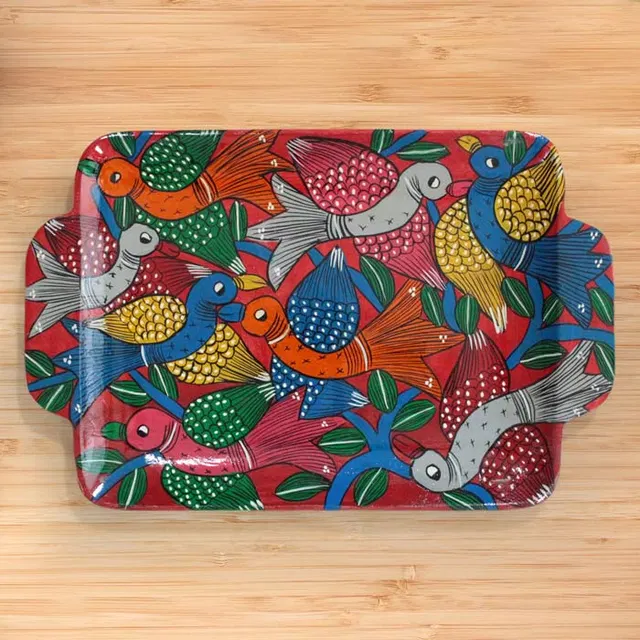 Bengal Patachitra Wooden Bird Tray (12*7.8 Inches)