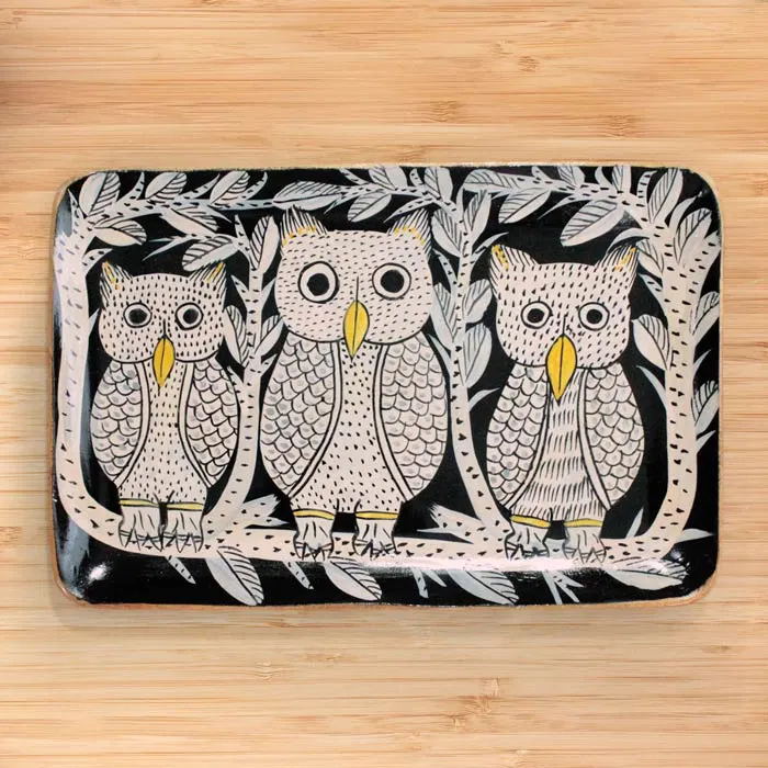 Bengal Patachitra Wooden Owl Tray (12*7.8 Inches)