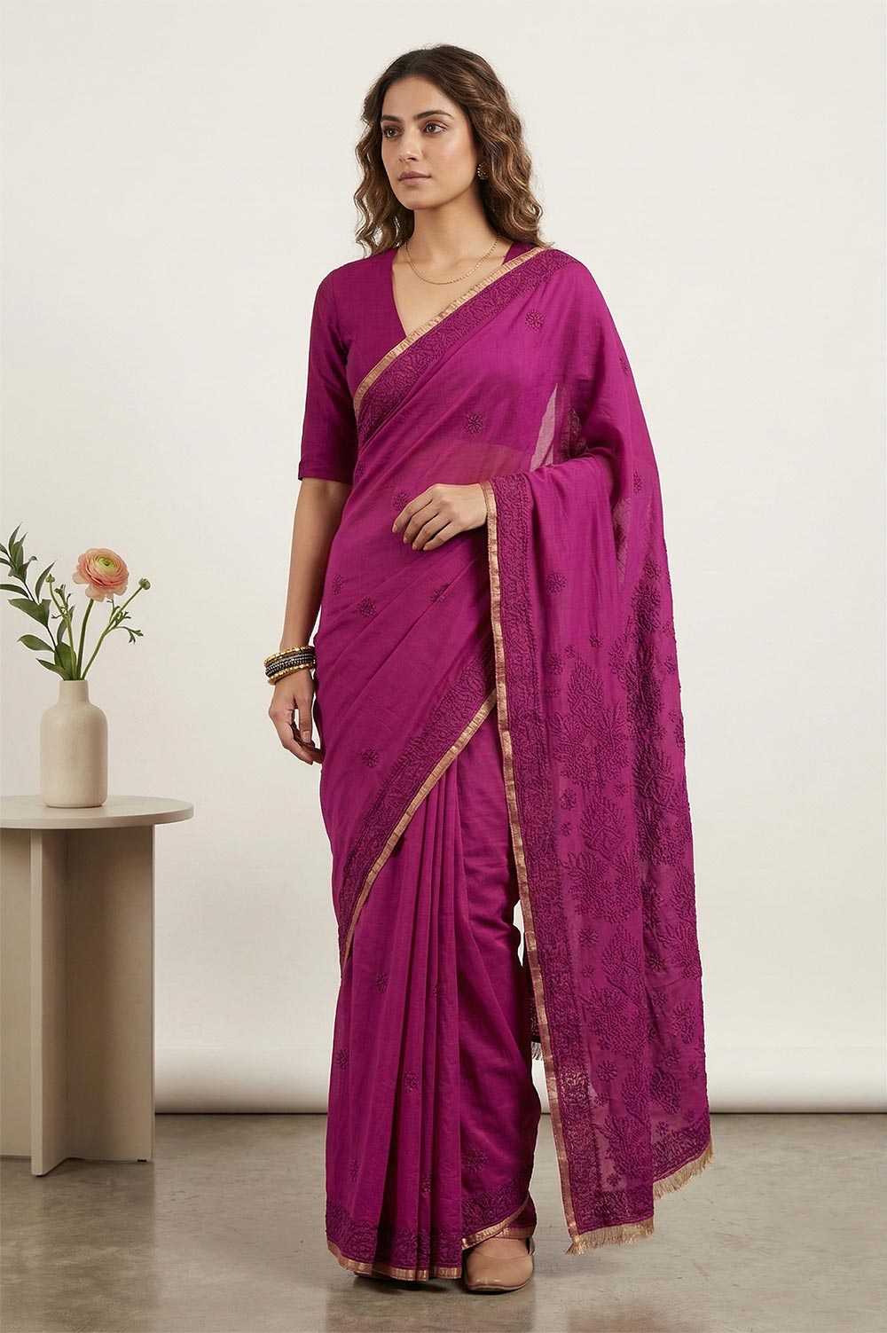 Lucknow Chikankari Hand Embroidered Saree