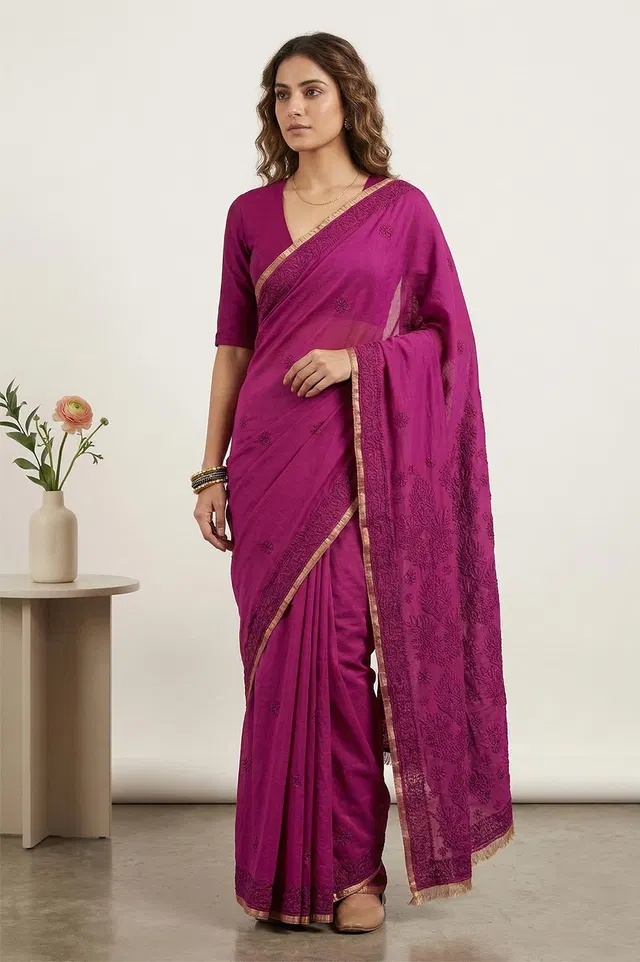 Lucknow Chikankari Hand Embroidered Saree