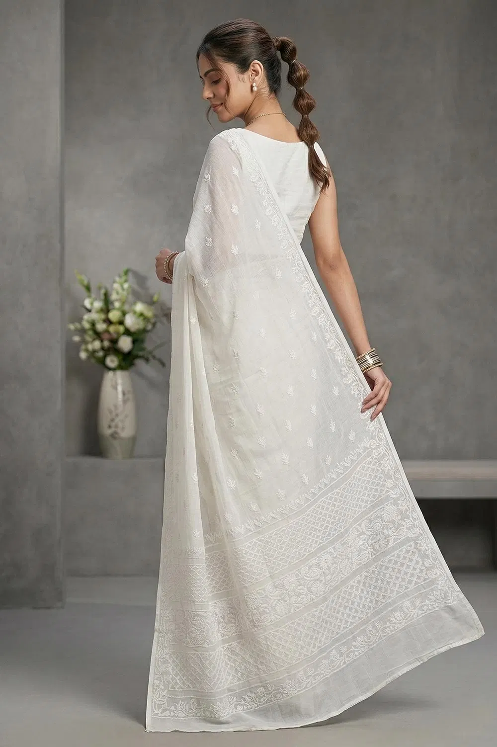 Lucknow Chikankari Hand Embroidered Saree