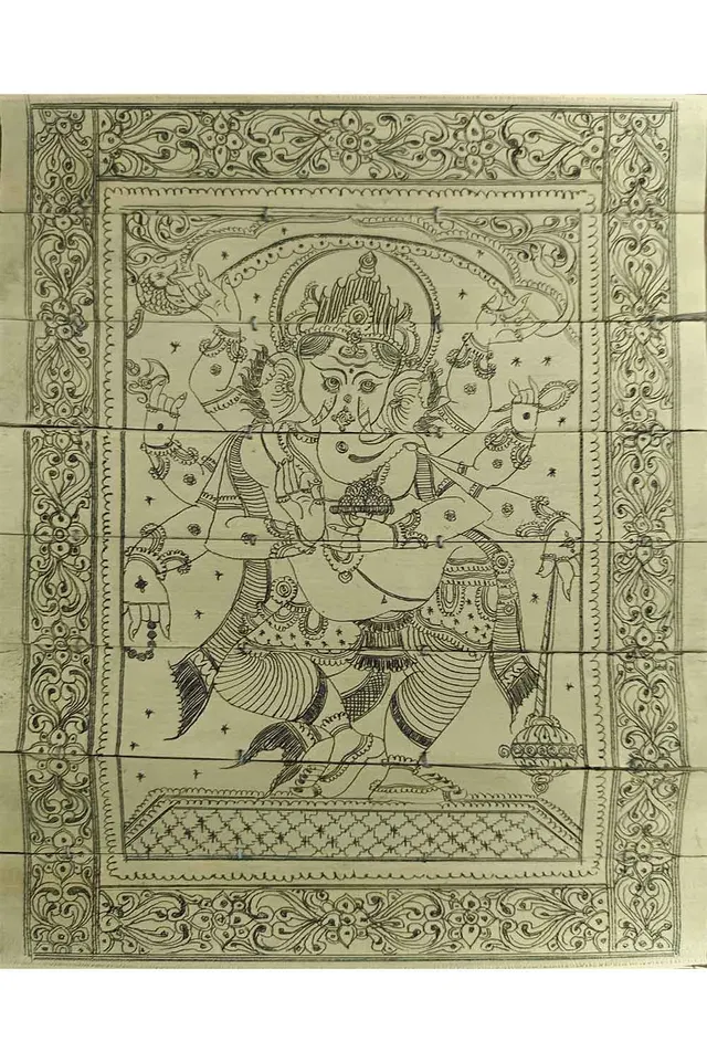 Odisha Talapatra Engraved Painting - Ganesha (8*10 Inch)