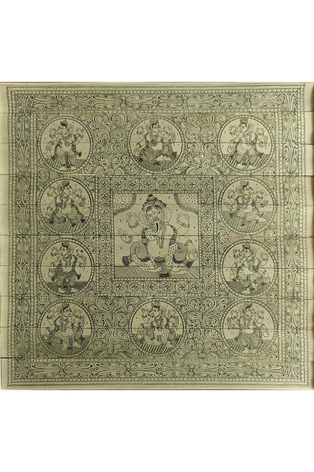 Odisha Talapatra Engraved Painting - Ganesha with Dhashavatara (13*12.5 Inch)
