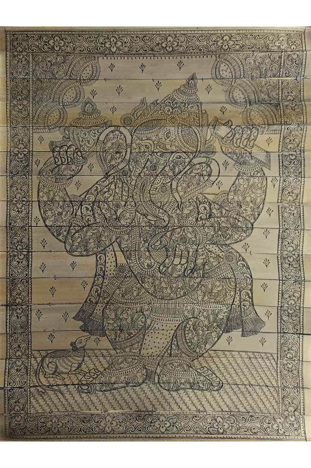 Odisha Talapatra Engraved Painting - Nartaka Ganesha (14*19 Inch)
