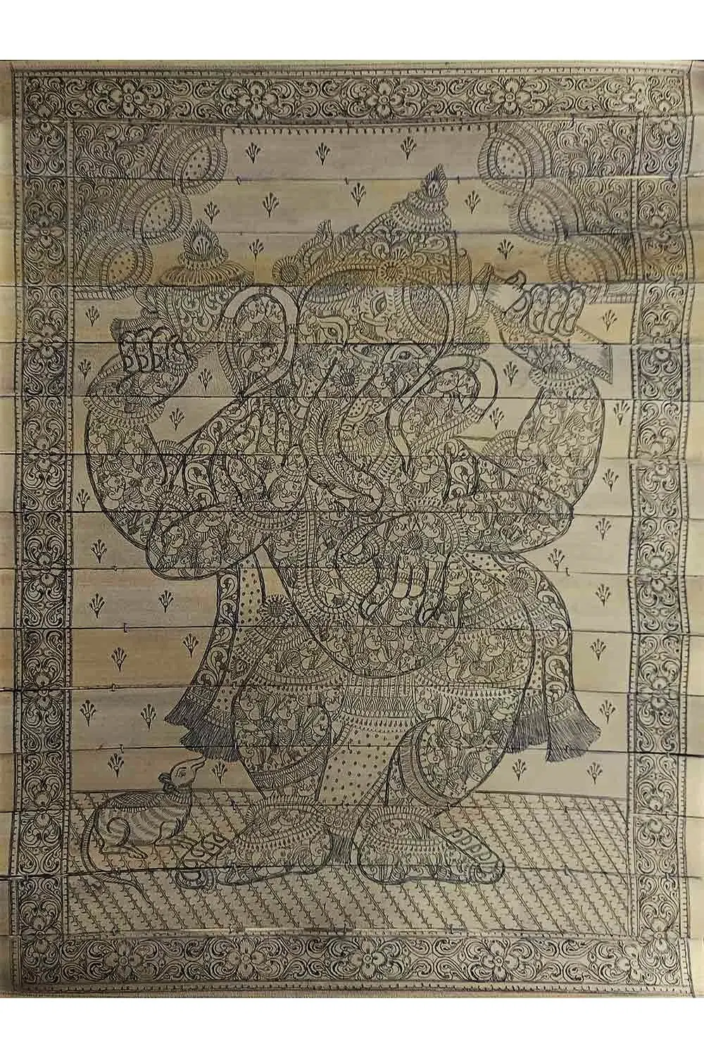 Odisha Talapatra Engraved Painting - Nartaka Ganesha (14*19 Inch)