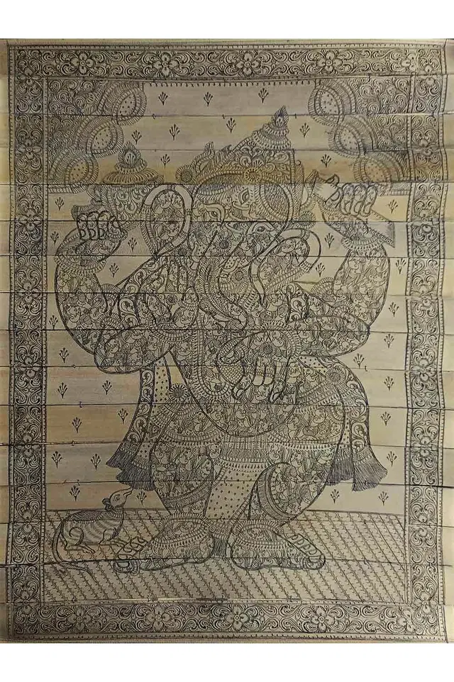 Odisha Talapatra Engraved Painting - Nartaka Ganesha (14*19 Inch)