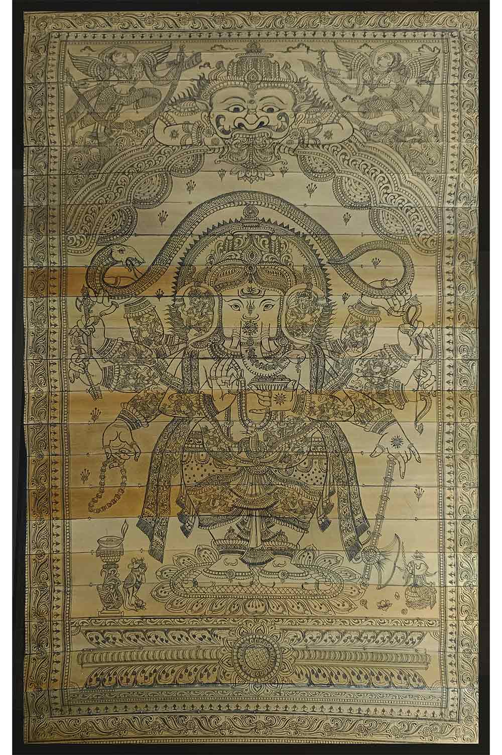 Odisha Talapatra Engraved Art - Ten Hands Maha Ganapathi (18*30 Inch)