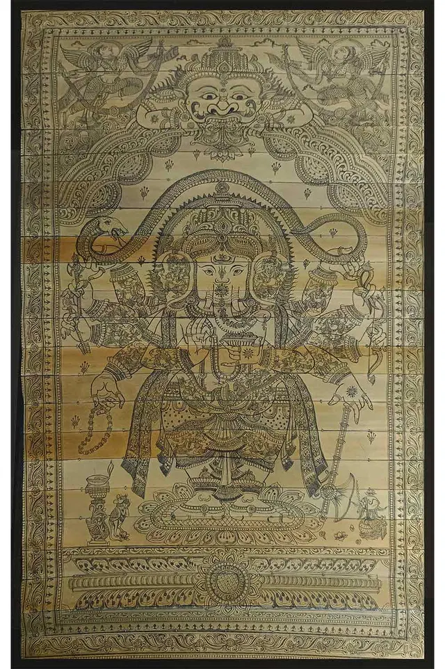 Odisha Talapatra Engraved Art - Ten Hands Maha Ganapathi (18*30 Inch)