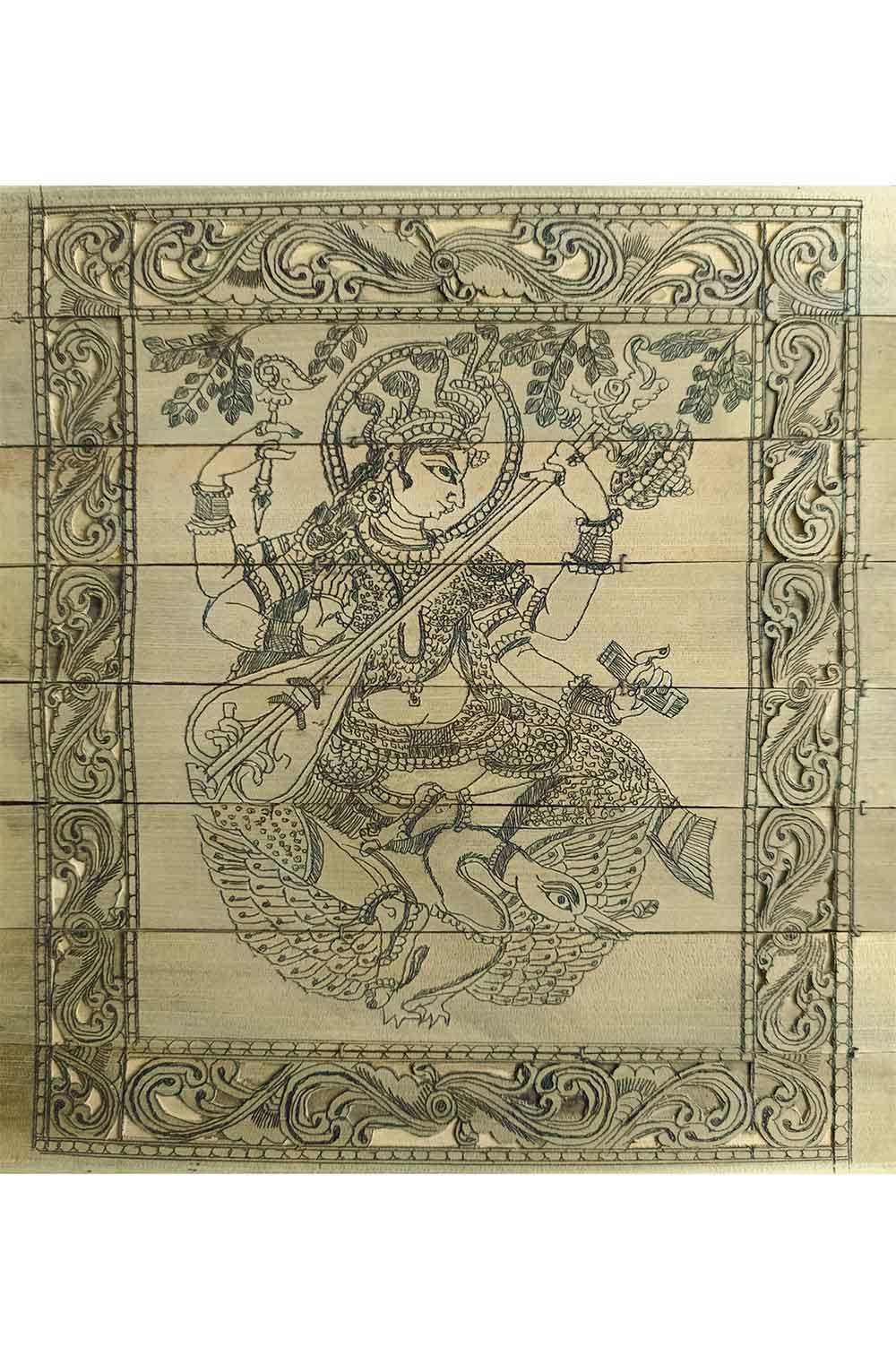 Odisha Talapatra Engraved Painting - Saraswati (8.5*9 Inch)