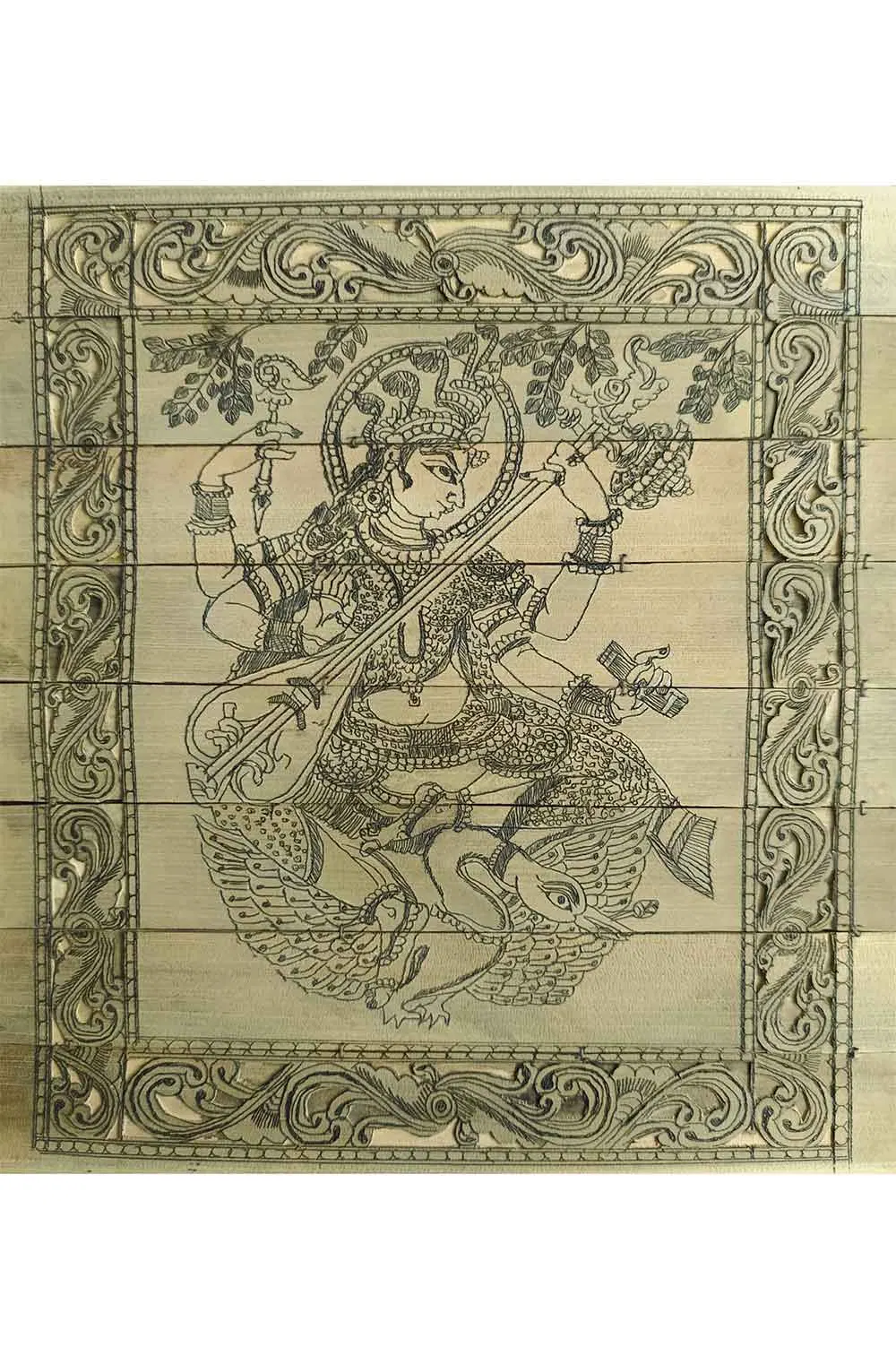 Odisha Talapatra Engraved Painting - Saraswati (8.5*9 Inch)