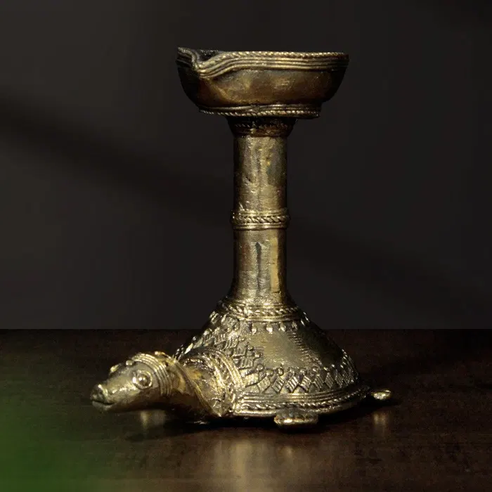 Bastar Dhokra Turtle Candle Stand (5.5 Inch)