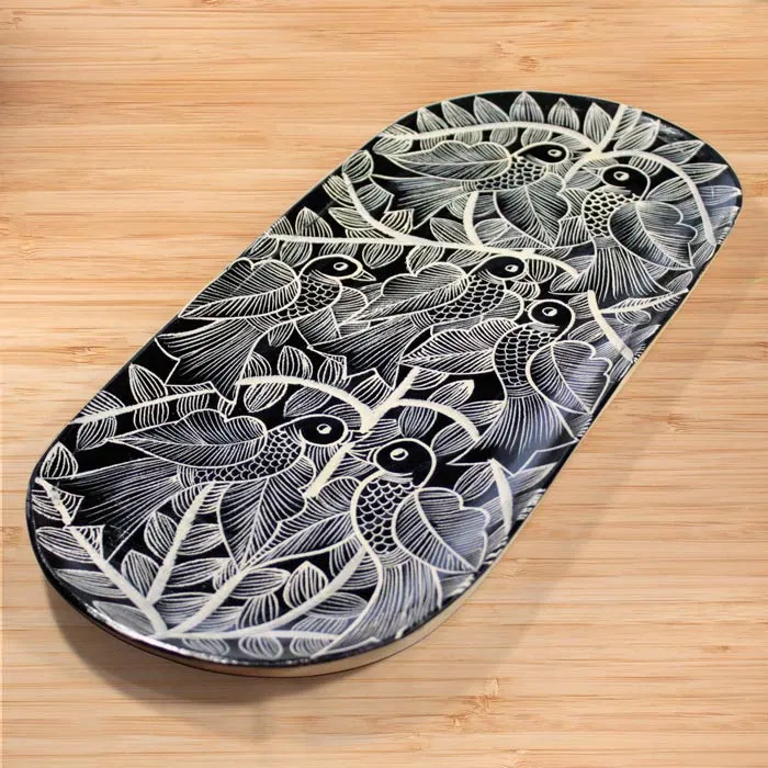 Bengal Patachitra Wooden Birds Tray (17*8 Inches)