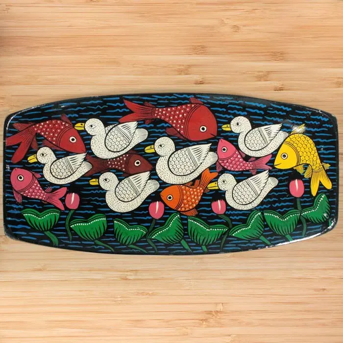 Bengal Patachitra Wooden Birds Fish Tray (15*7 Inches)