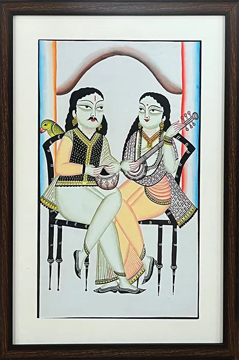 Bengal Patachitra - Kalighat Style Musical Couple (17*25 Inches)