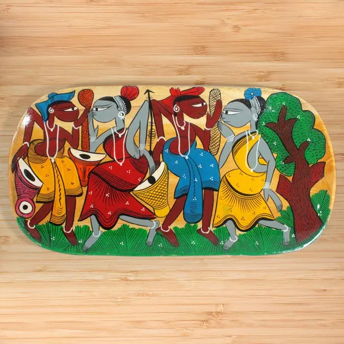 Bengal Patachitra Wooden Tribal Dance Tray (13*8.5 Inches)