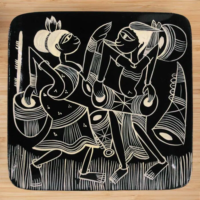 Bengal Patachitra Wooden Tribal Dance Tray (7*7 Inches)