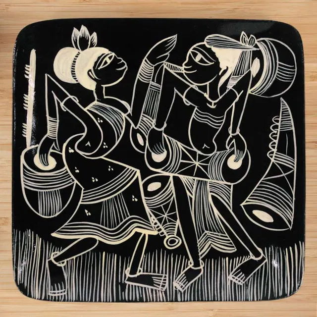 Bengal Patachitra Wooden Tribal Dance Tray (7*7 Inches)