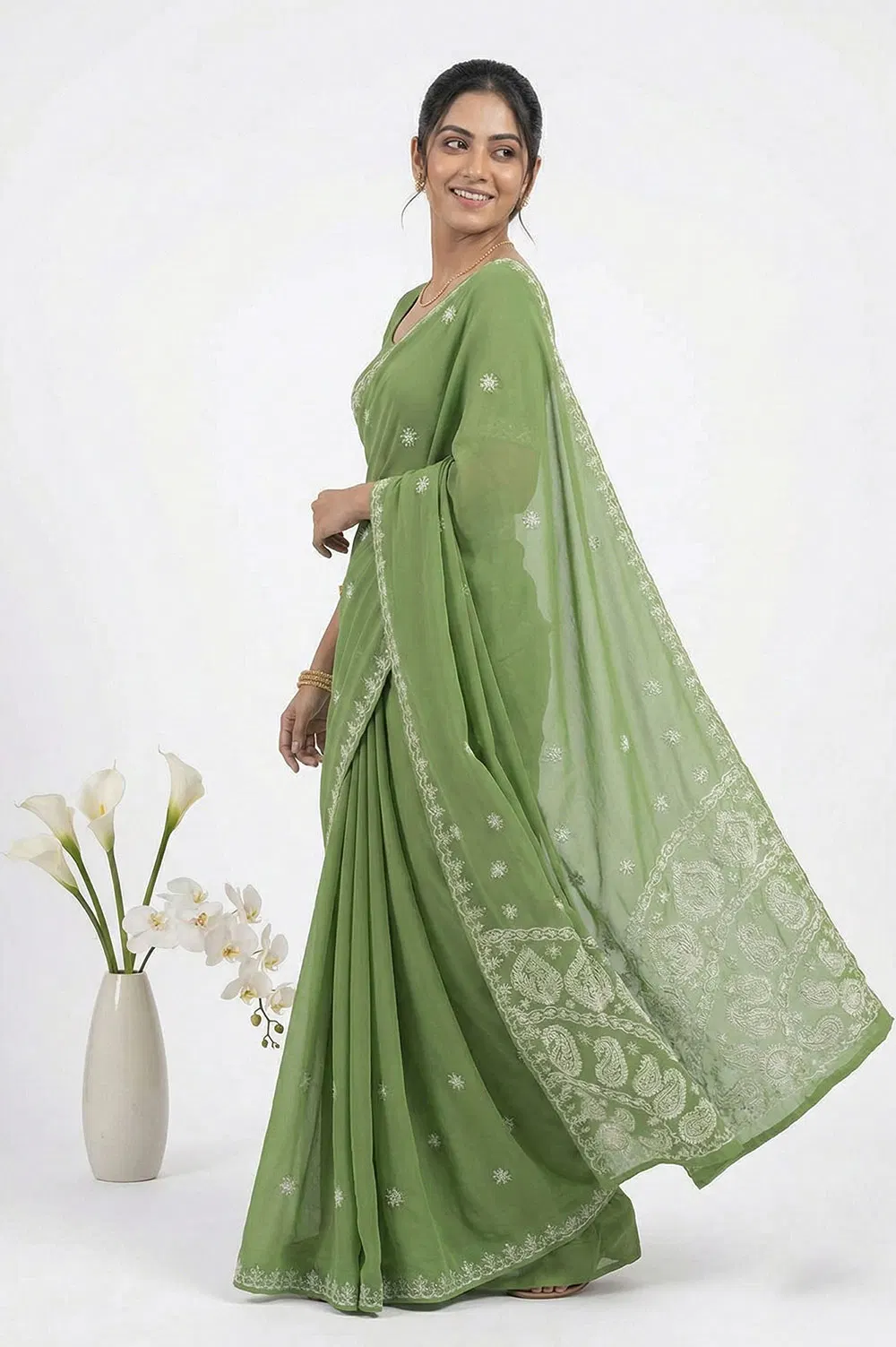 Lucknow Chikankari Hand Embroidered Saree