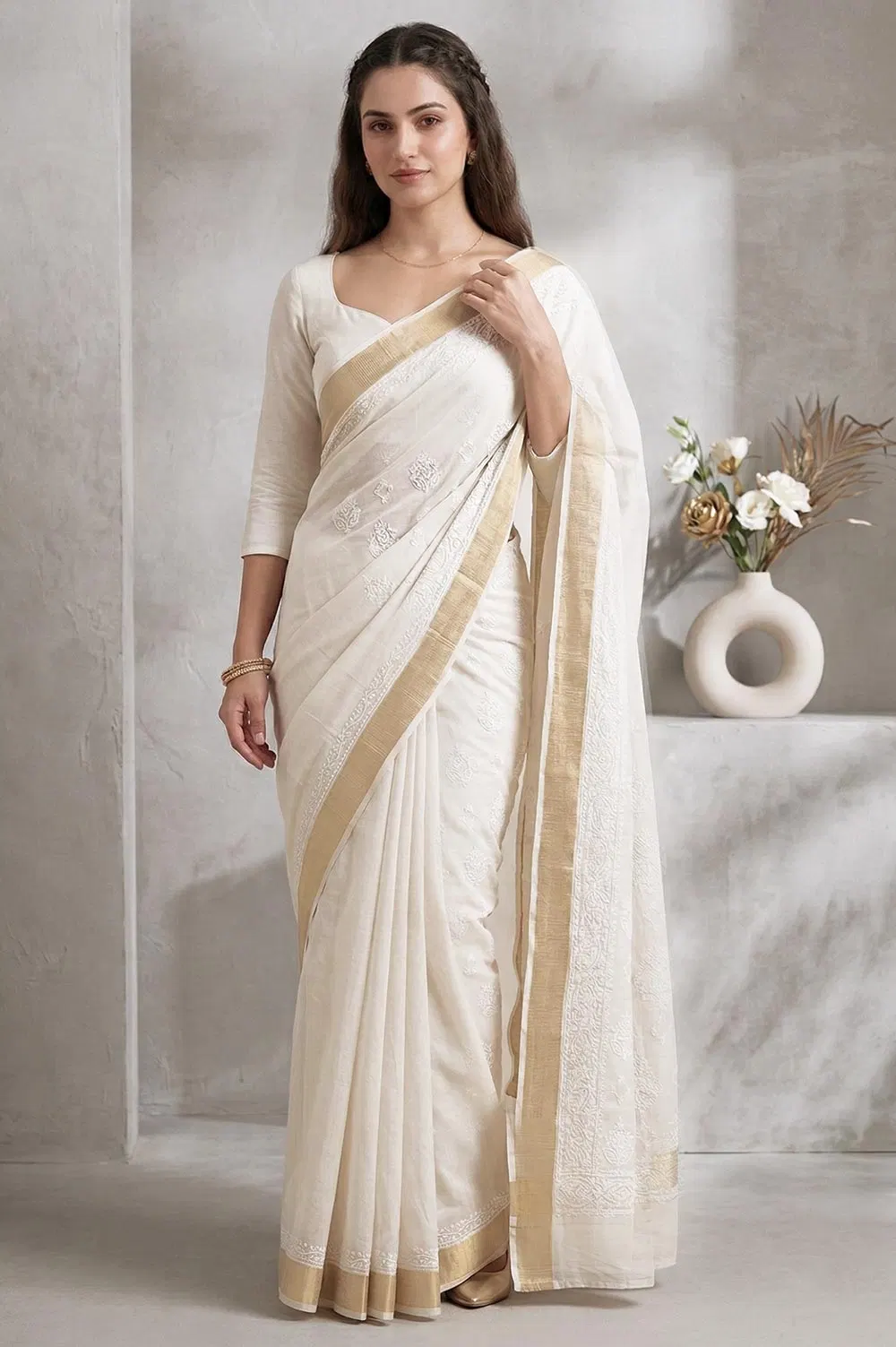 Lucknow Chikankari Hand Embroidered Saree