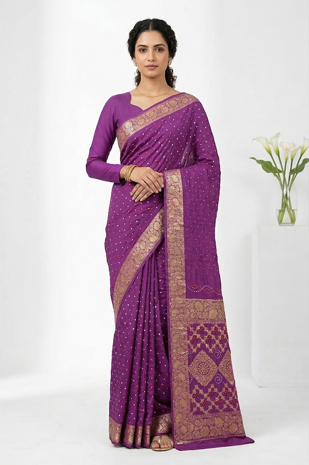 Jamnagari Bandhani Art Silk Saree