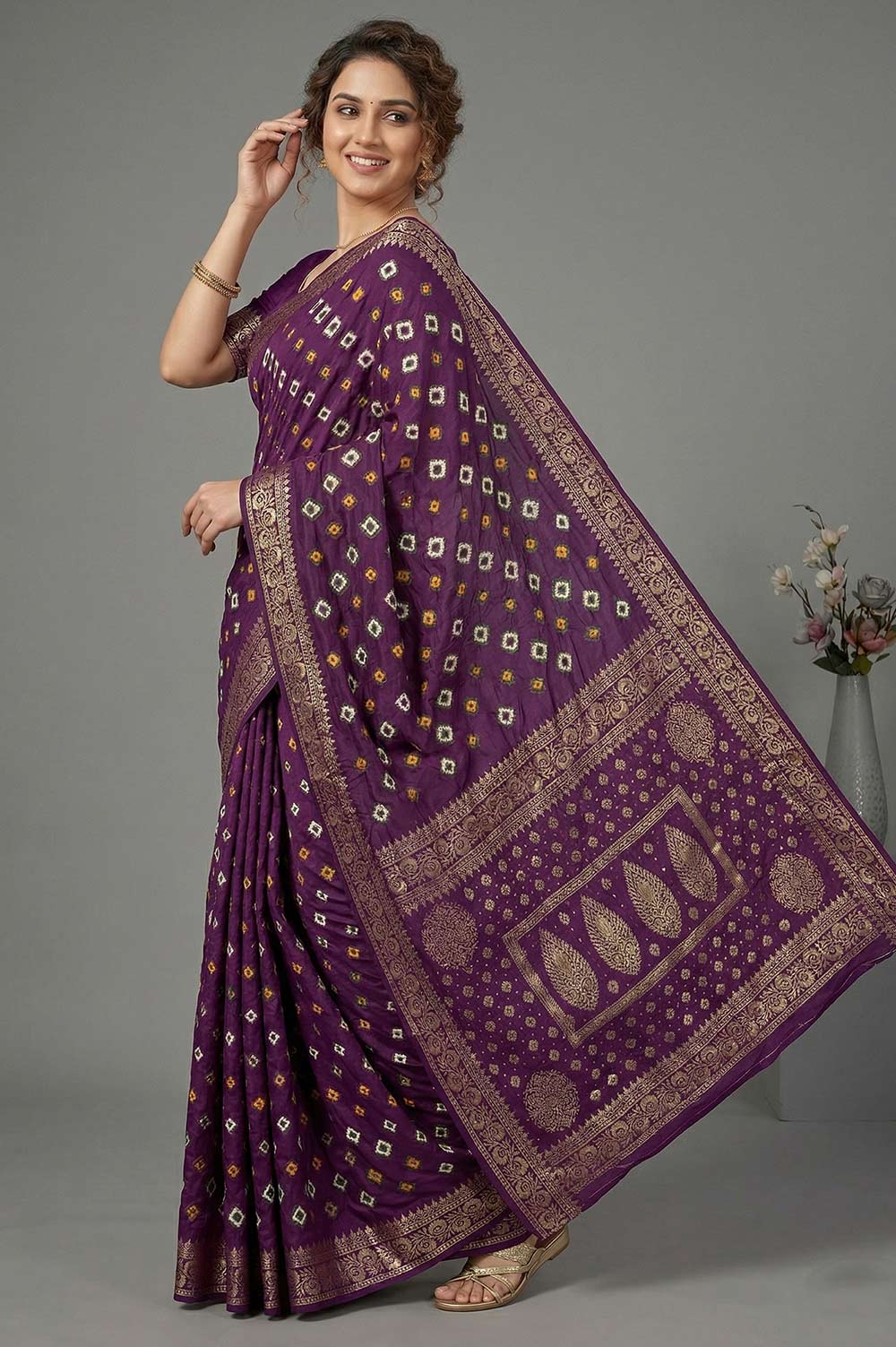 Jamnagari Bandhani Art Silk Saree