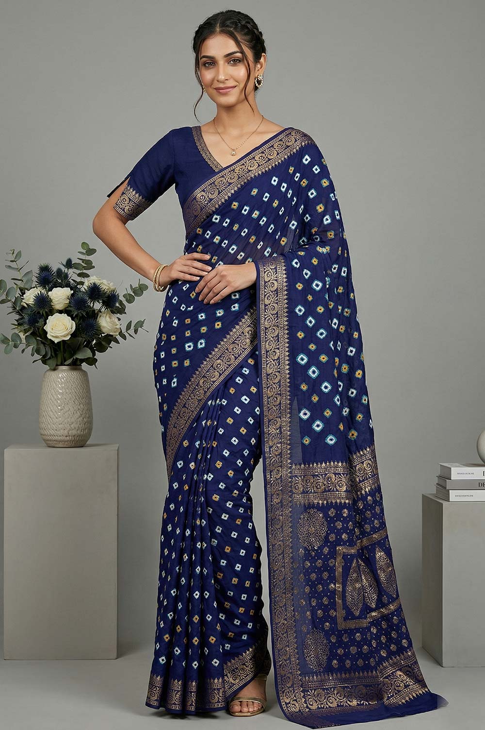 Jamnagari Bandhani Art Silk Saree