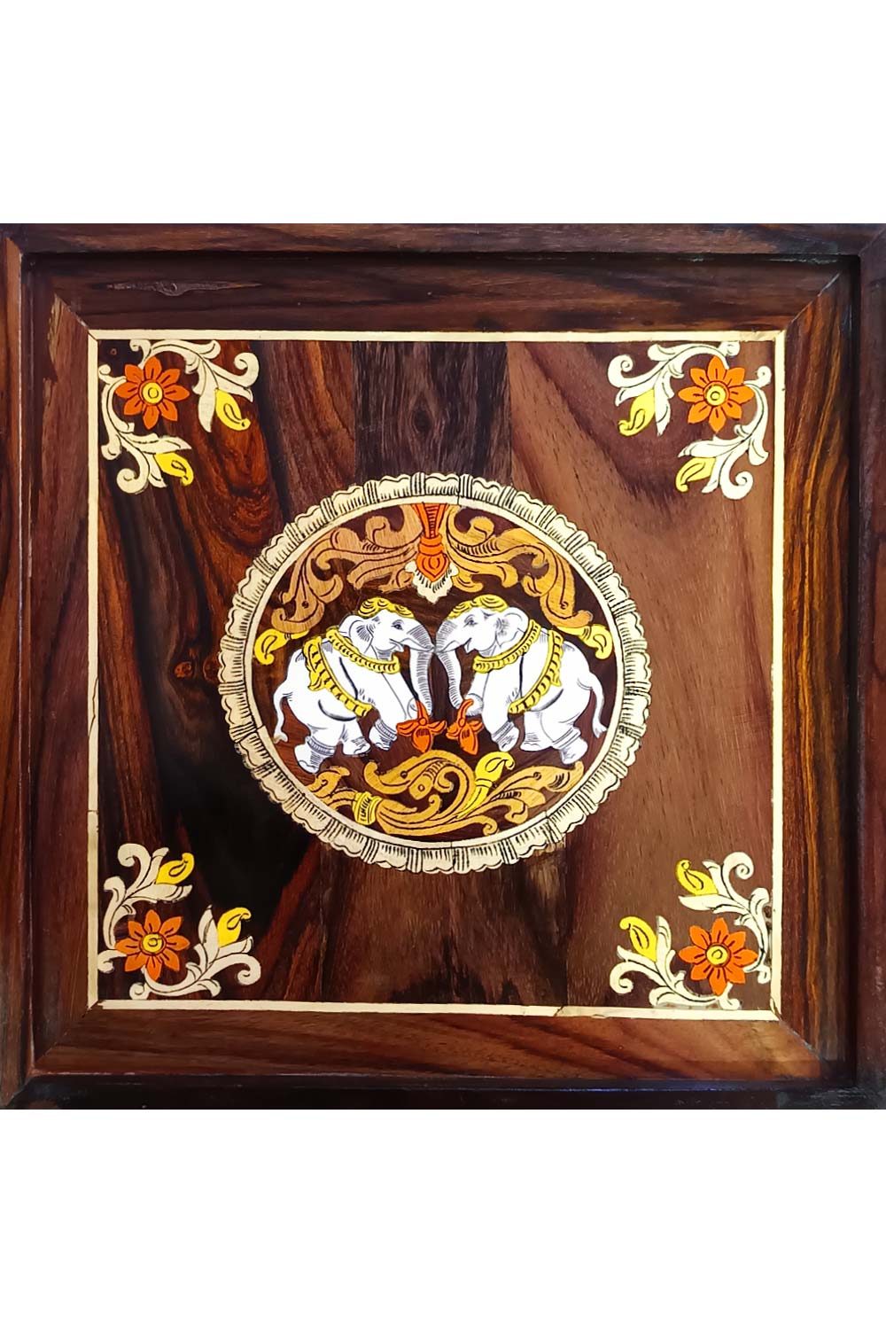 Mysore Rose Wood Inlay - Elephants (13*13)