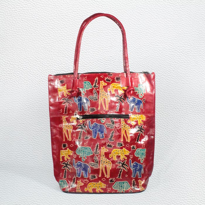 Santiniketan Leather Hand Block Printed - Hand Bag (15x16) Inches