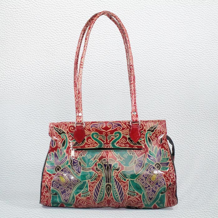 Santiniketan Leather Hand Block Printed - Hand Bag (14x10) Inches