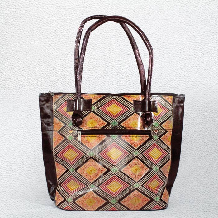 Santiniketan Leather Hand Block Printed - Hand Bag (15x13) Inches