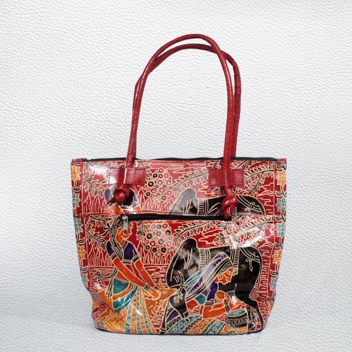 Santiniketan Leather Hand Block Printed - Hand Bag (15x13) Inches