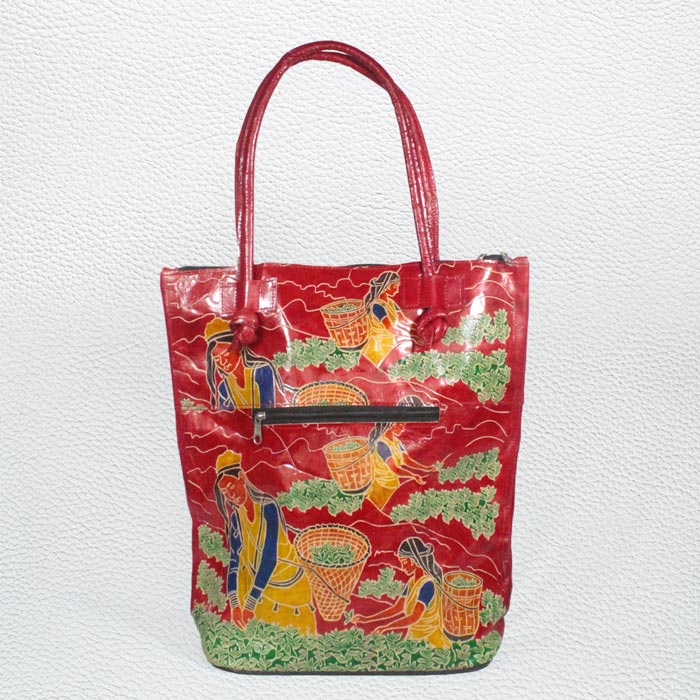 Santiniketan Leather Hand Block Printed - Hand Bag (15x16) Inches