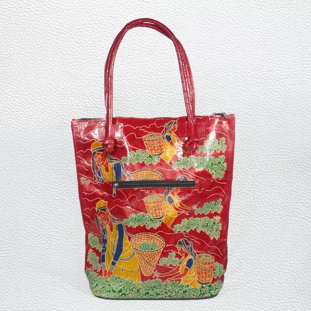Santiniketan Leather Hand Block Printed - Hand Bag (15x16) Inches