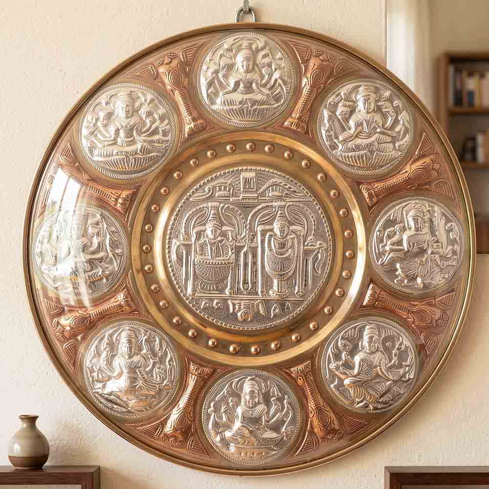 Ashta Lakshmi With Venkateshwara Tri-Metal Thanjavur Art Plate (12 Inches)