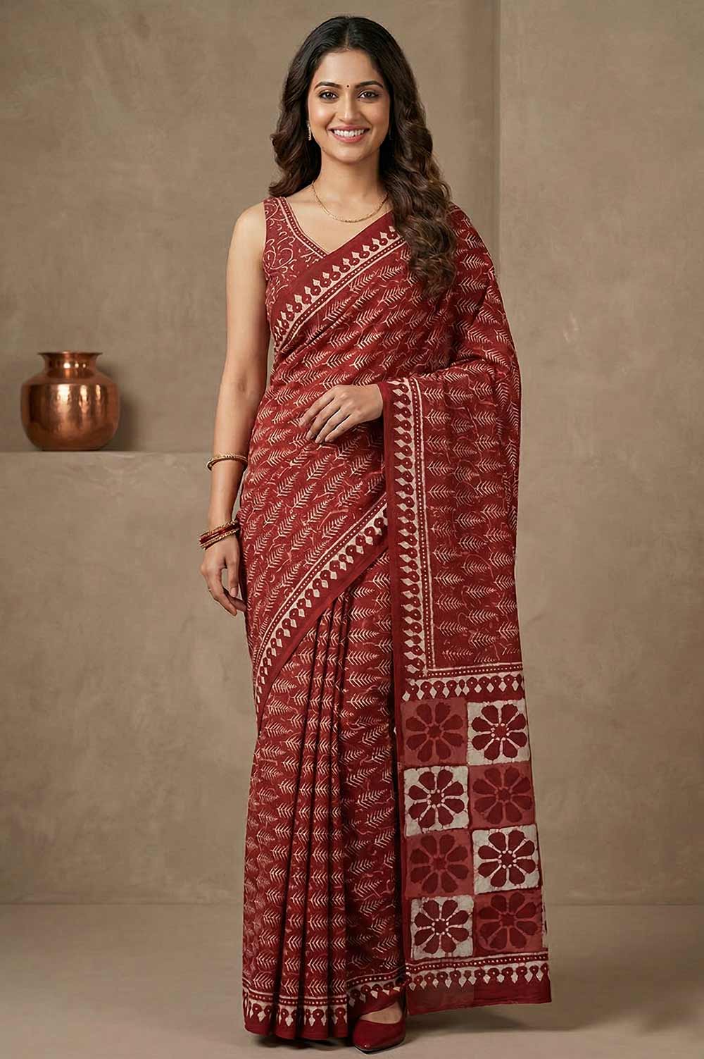 Bagru Hand Block Print Cotton Saree