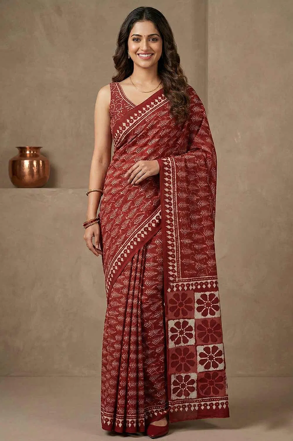 Bagru Hand Block Print Cotton Saree