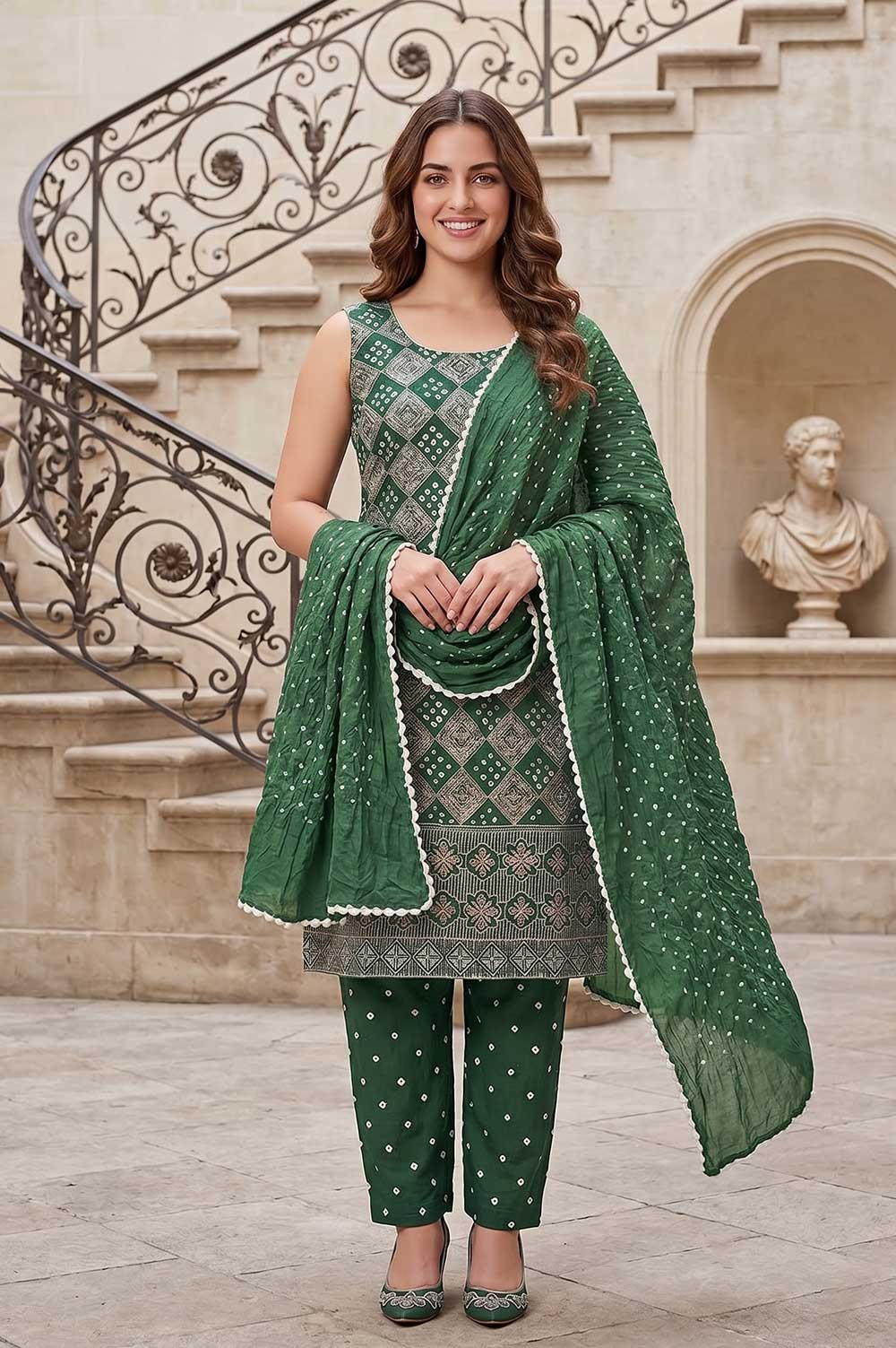 Jamnagari Bandhani Salwar Suit Dress Material (Unstitched)