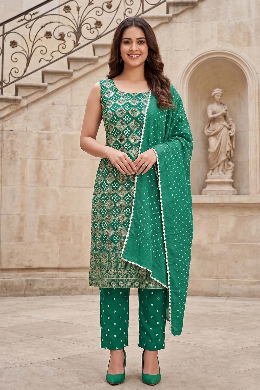 Jamnagari Bandhani Salwar Suit Dress Material (Unstitched)