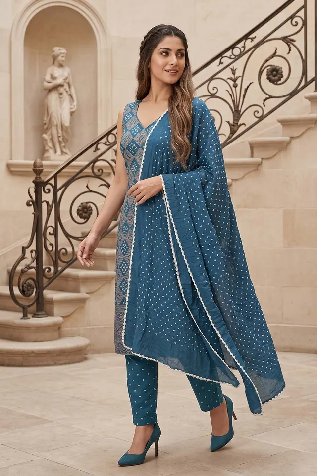 Jamnagari Bandhani Salwar Suit Dress Material (Unstitched)