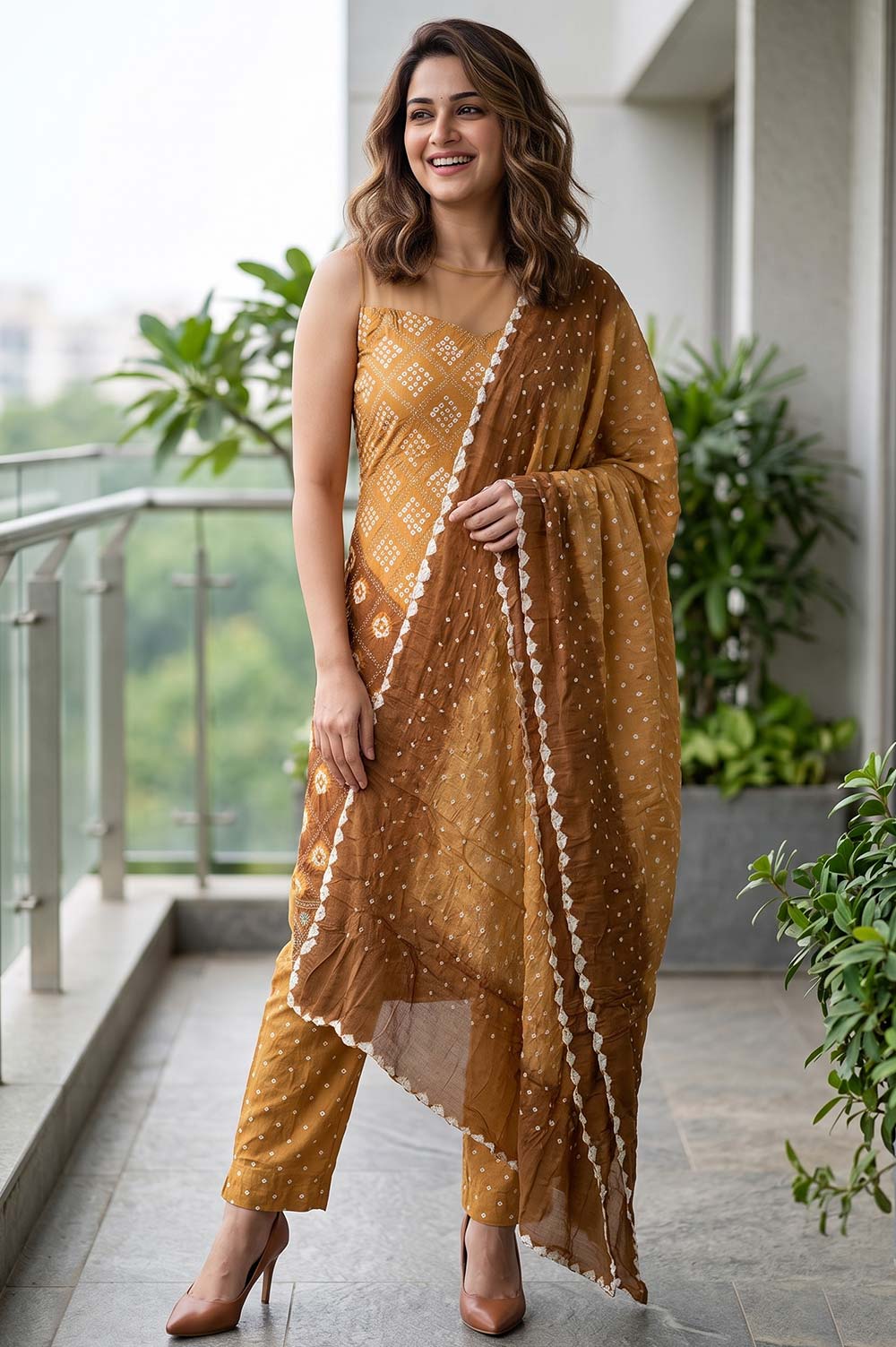 Jamnagari Bandhani Salwar Suit Dress Material (Unstitched)