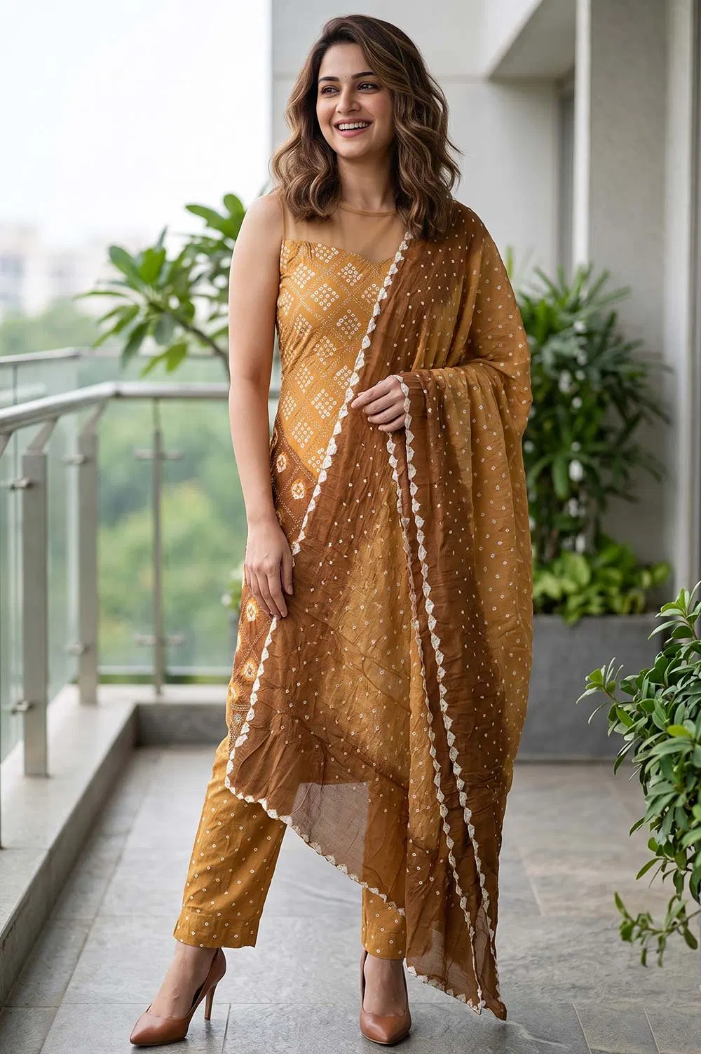 Jamnagari Bandhani Salwar Suit Dress Material (Unstitched)