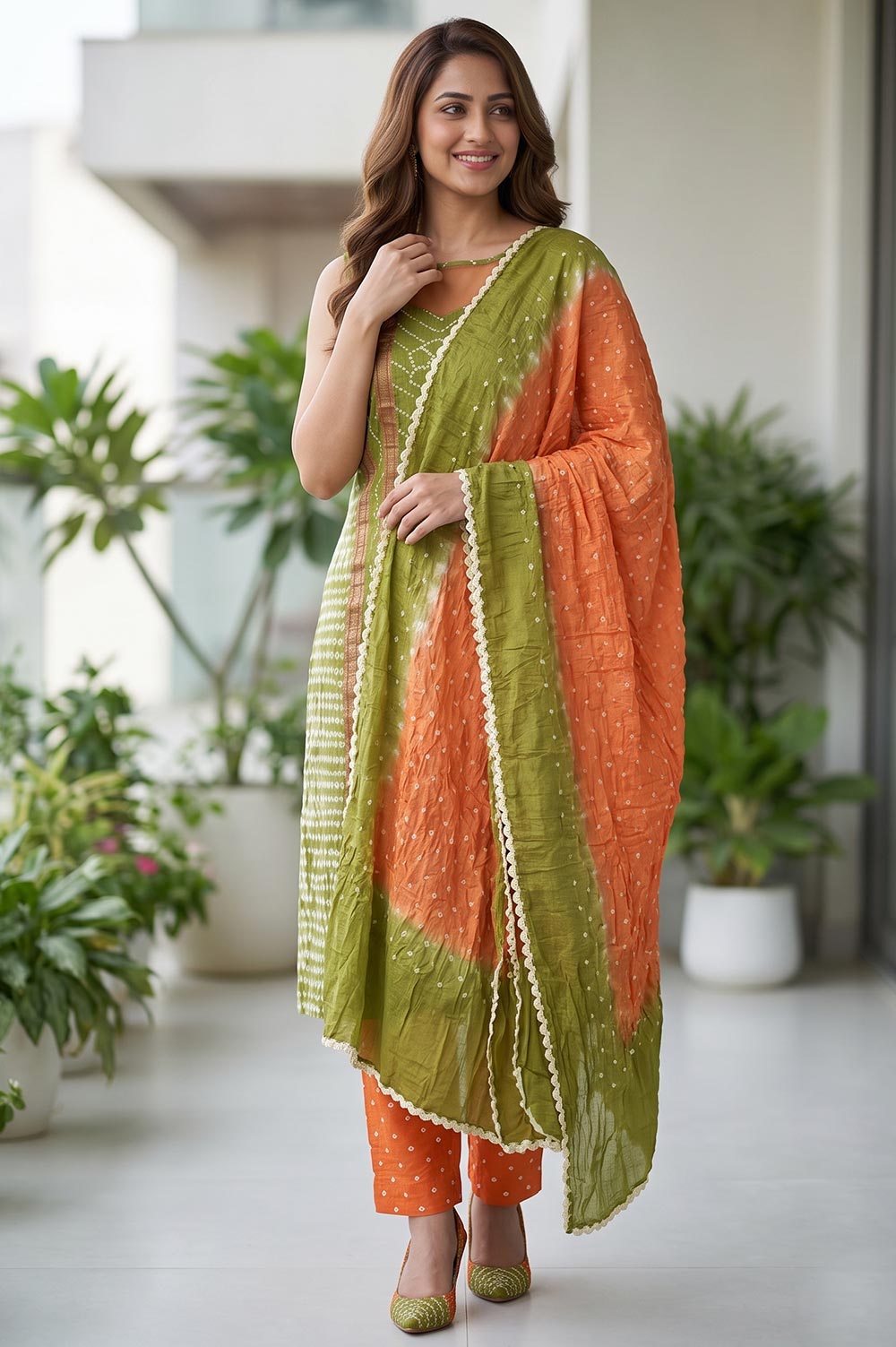 Jamnagari Bandhani Salwar Suit Dress Material (Unstitched)