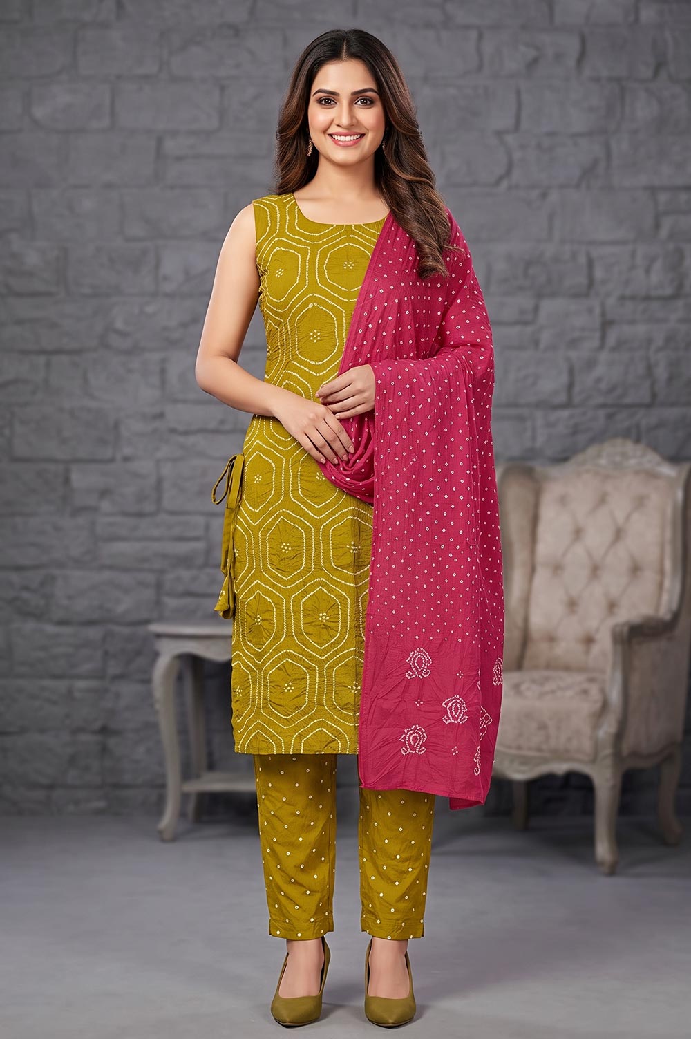 Jamnagari Bandhani Salwar Suit Dress Material (Unstitched)
