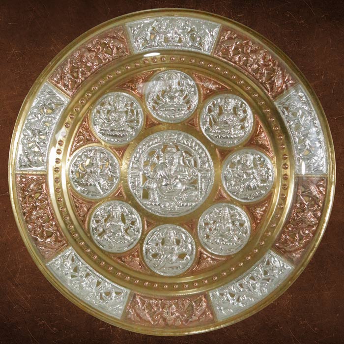 Ashta Lakshmi With Ganesha Tri-Metal Thanjavur Art Plate (16 Inches)