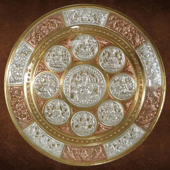 Ashta Lakshmi With Ganesha Tri-Metal Thanjavur Art Plate (16 Inches)