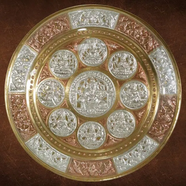 Ashta Lakshmi With Ganesha Tri-Metal Thanjavur Art Plate (16 Inches)