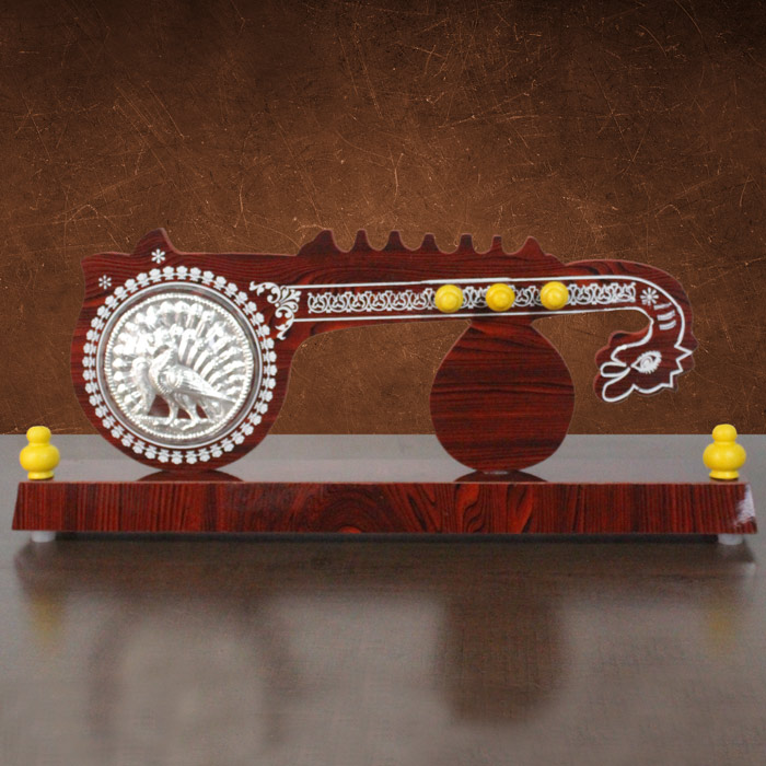 Thanjavur Art Plate Peacock Veena (Memento) - 4.5 Inch Dia
