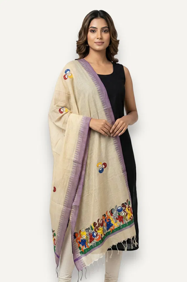 Bengal Patachitra Hand Painted Dupatta