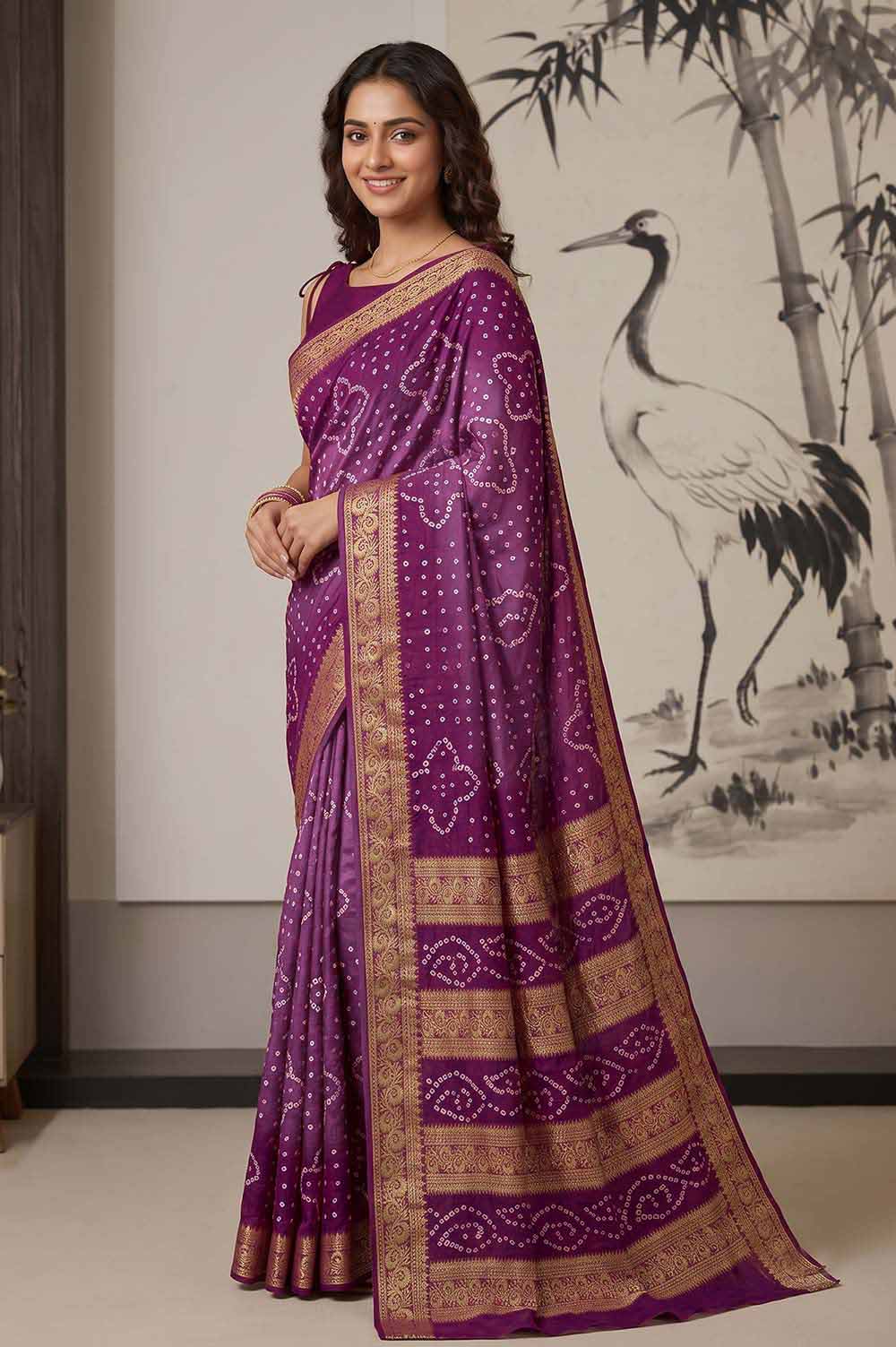 Jamnagari Bandhani Art Silk Saree