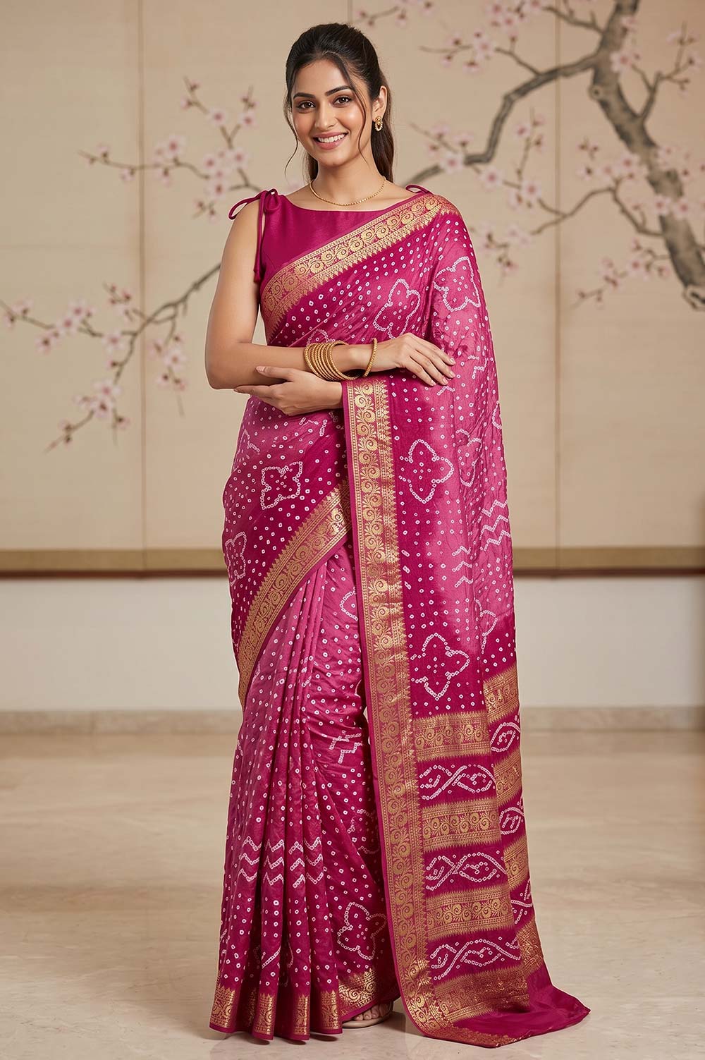 Jamnagari Bandhani Art Silk Saree